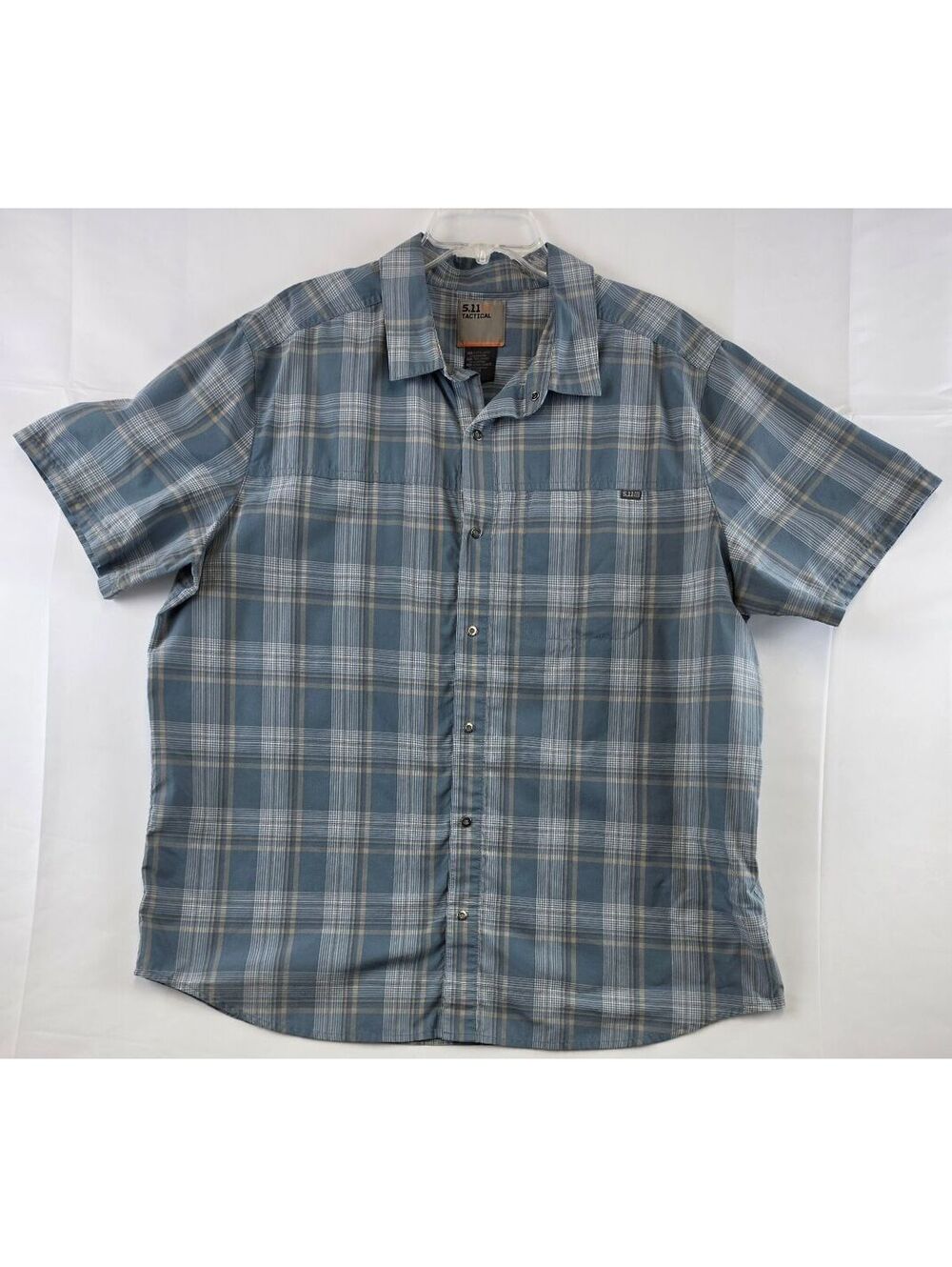 5.11 Tactical Men's Short Sleeve Button-Up Shirt, Extra Large Blue Plaid